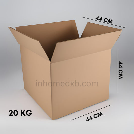 Medium Double Wall 20 KG Corrugated Cardboard Moving Boxes, 100% Recyclable, 44 x 44 x 44 cm Brown Carton, 5 Ply for Packaging, Shipping, and Storage.