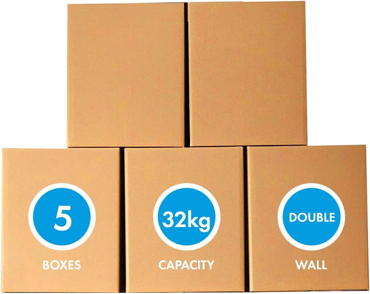 Large Double Wall 32 KG 100% Recyclable Corrugated Cardboard Moving Boxes, 44 x 44 x 70 cm, 5 ply