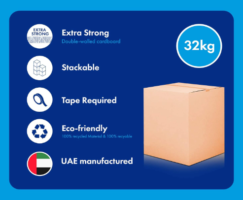 Large Double Wall 32 KG 100% Recyclable Corrugated Cardboard Moving Boxes, 44 x 44 x 70 cm, 5 ply